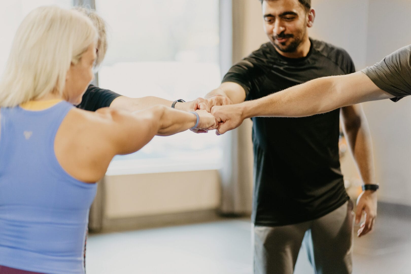 class celebrating after a workout